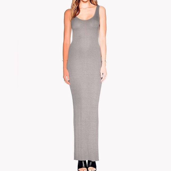 Heather Grey Long Bodycon Fitted Jersey Racerback Tank Maxi Dress S - Picture 1 of 5